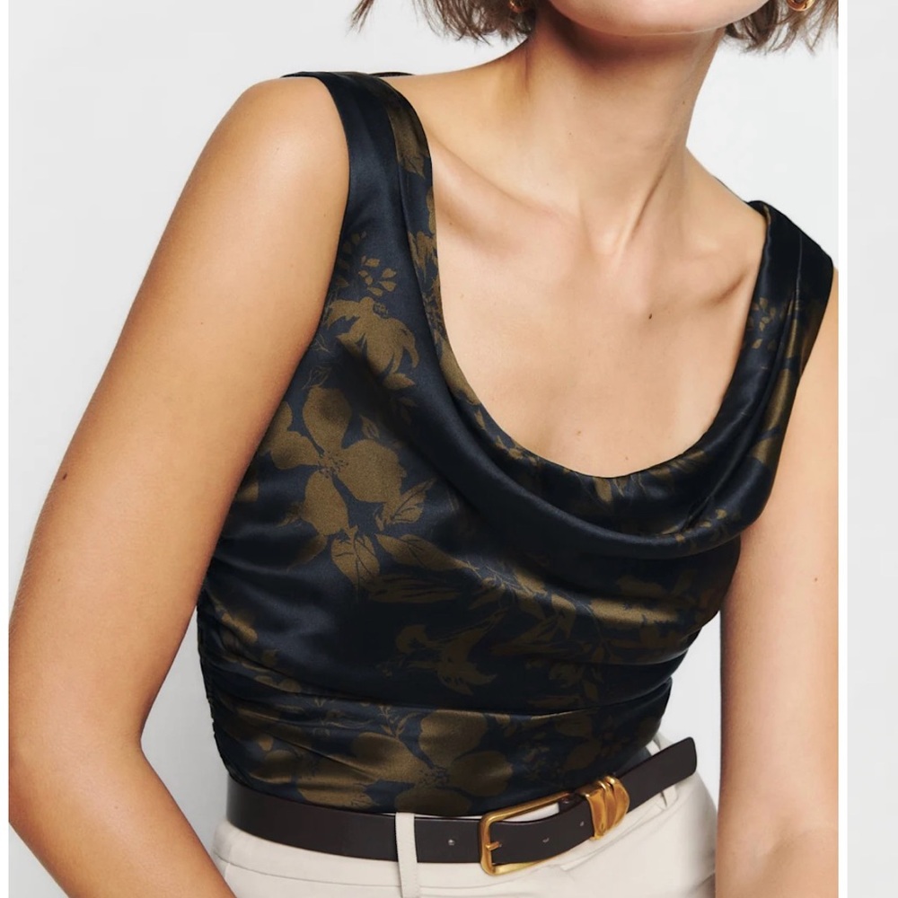 Reformation Black and Gold Floral Blouse